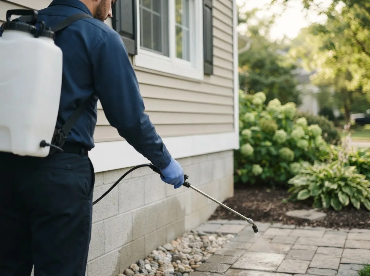 Pest control technician inspecting a home in Pleasanton, KS
